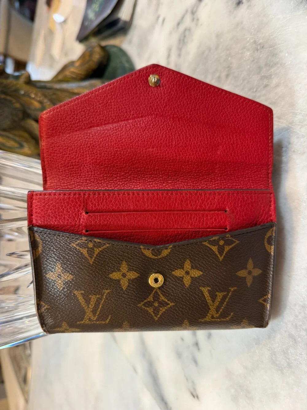Louis Vuitton Mono Pallas Wallet Monogram & Red Leather. Very Good Condition